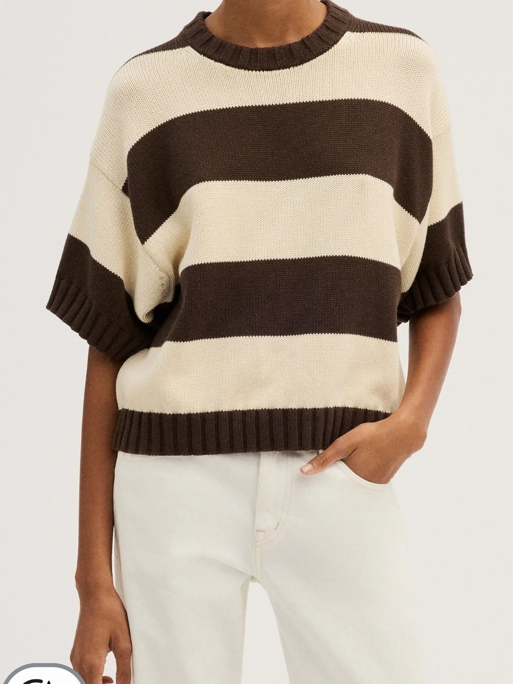 Madewell Striped Crewneck Sweater in Cream and Brown